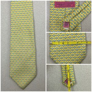 Vineyard Vines Bonefish Fish Yellow Necktie 100% Silk Hand Picked Tie Men's 64"